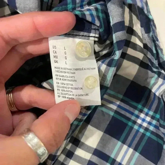 American Eagle Blue Plaid Button Down Long Sleeve Shirt Men's Large Classic Fit - Picture 5 of 6